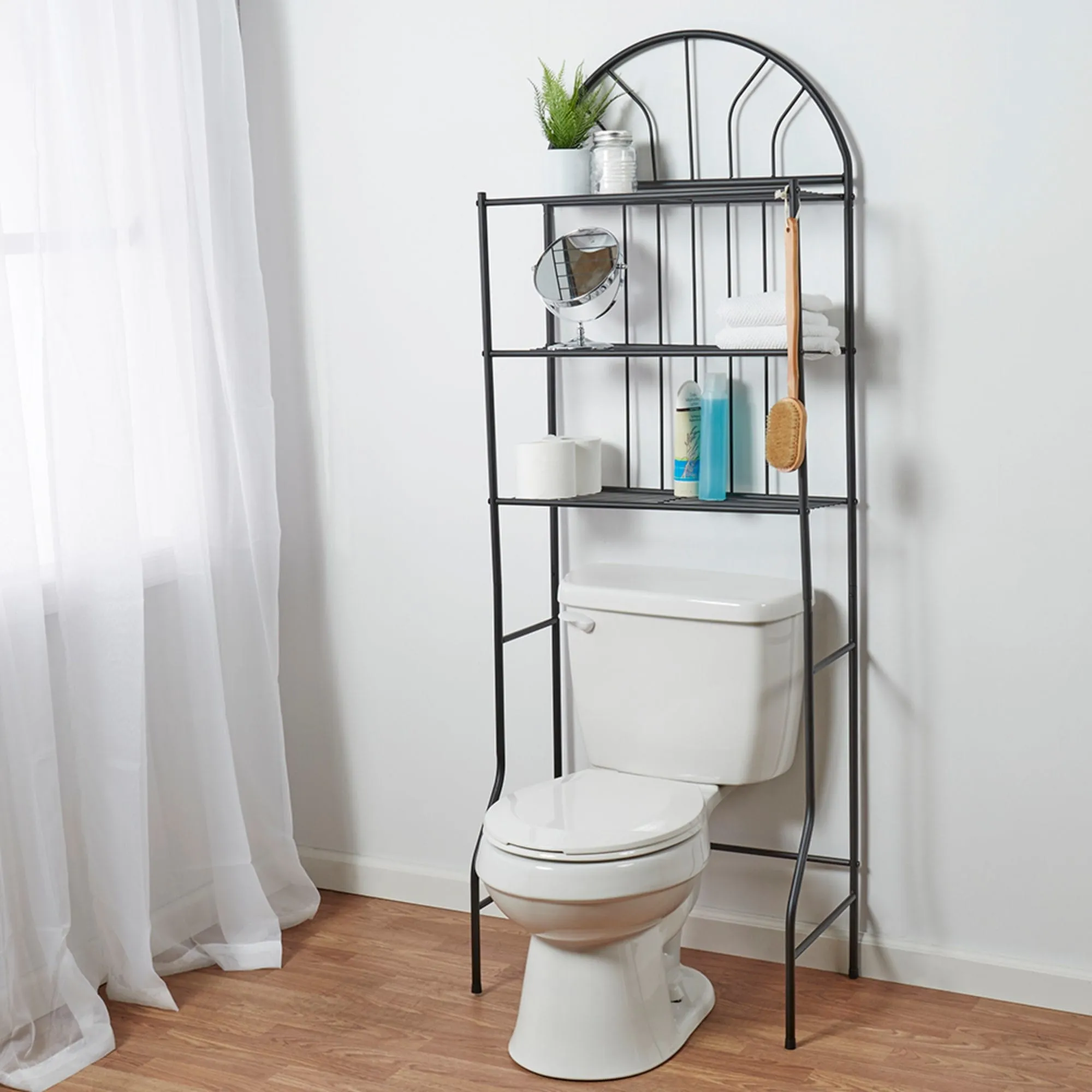 2 Shelf Steel Bathroom Space Saver, Black