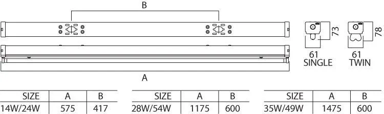 2 x 28 Watt T5 4ft Twin HF Fluorescent Batten