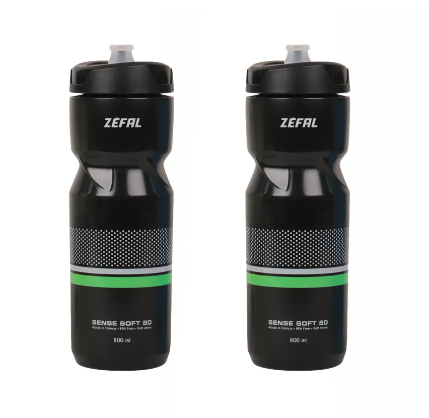 2 x Zefal Sense Soft 80 Water Bottle - 800ml - Black