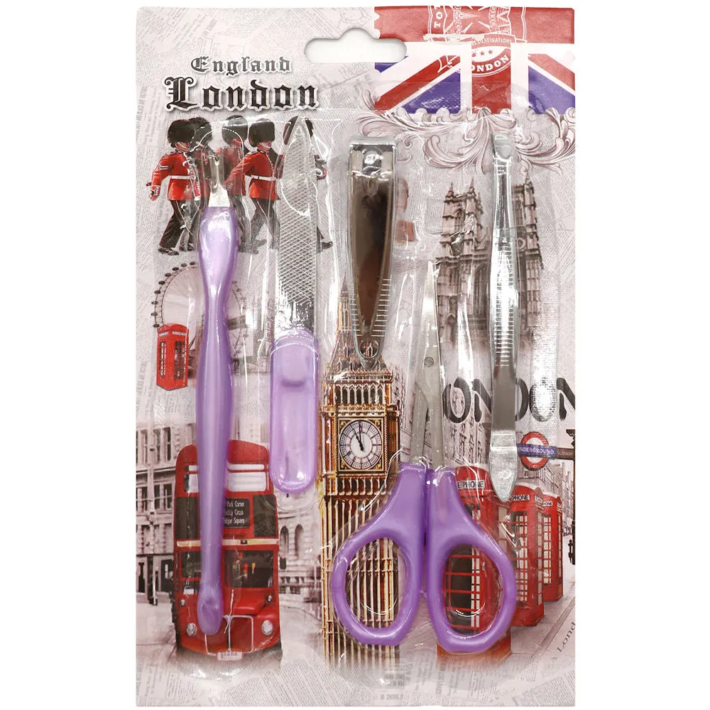5 Piece Manicure Set 3 Pack - Nail Care Kit with Clippers, Scissors, File, and Tweezers