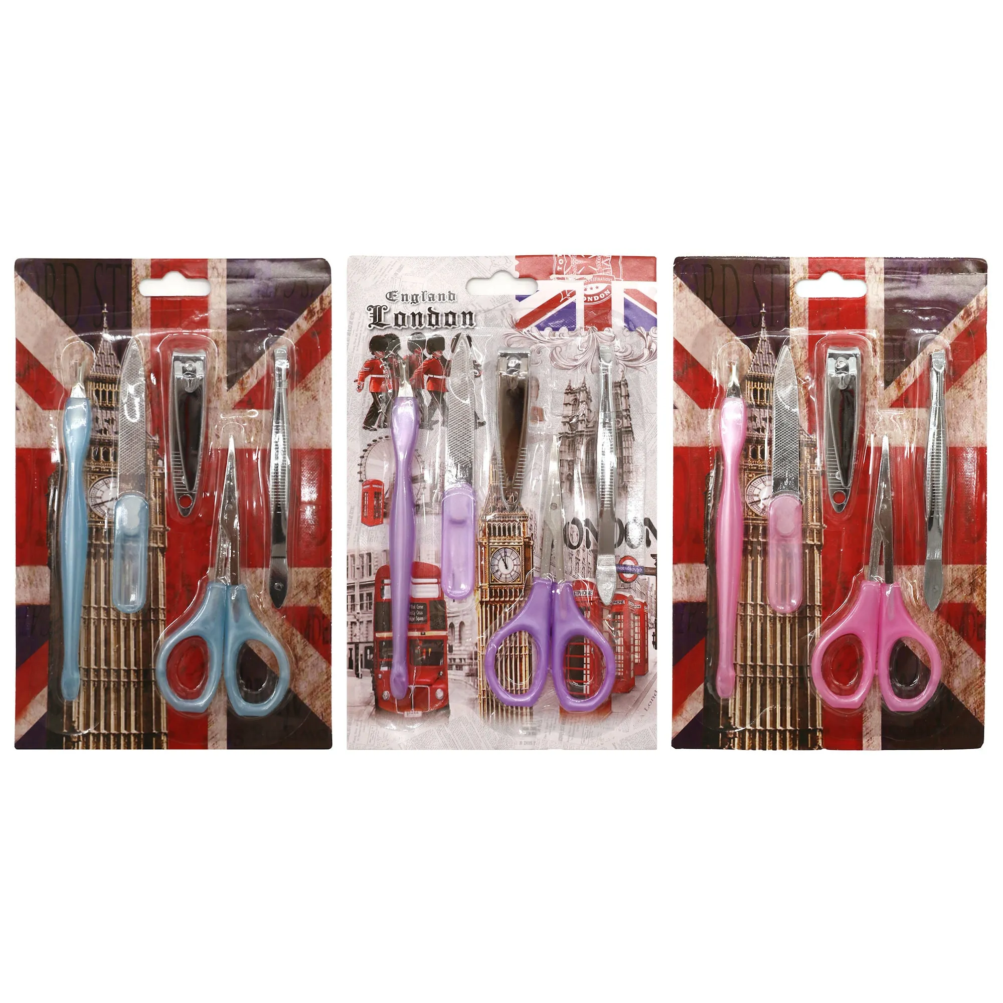 5 Piece Manicure Set 3 Pack - Nail Care Kit with Clippers, Scissors, File, and Tweezers