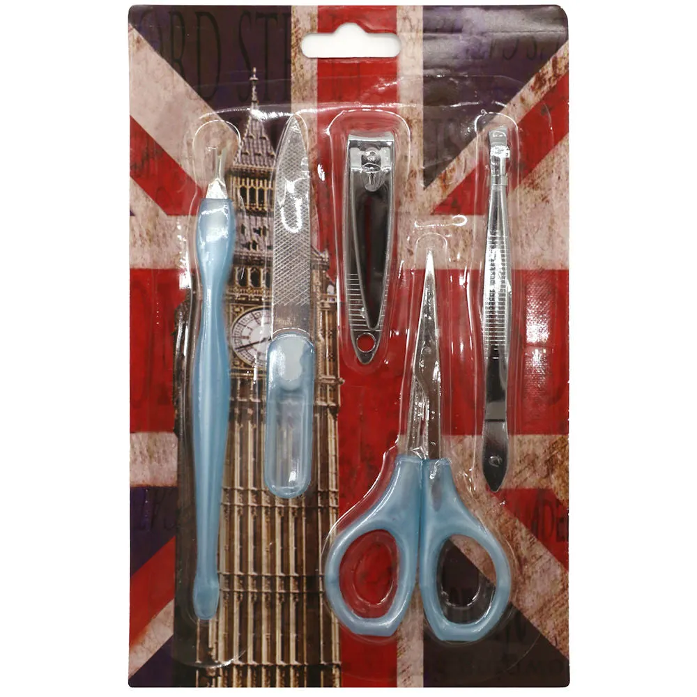 5 Piece Manicure Set 3 Pack - Nail Care Kit with Clippers, Scissors, File, and Tweezers