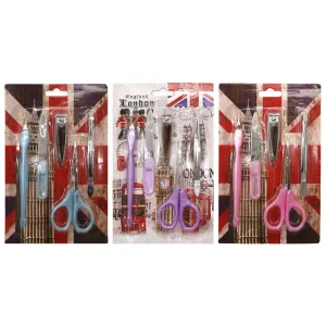 5 Piece Manicure Set 3 Pack - Nail Care Kit with Clippers, Scissors, File, and Tweezers