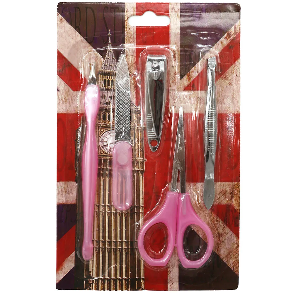 5 Piece Manicure Set 3 Pack - Nail Care Kit with Clippers, Scissors, File, and Tweezers
