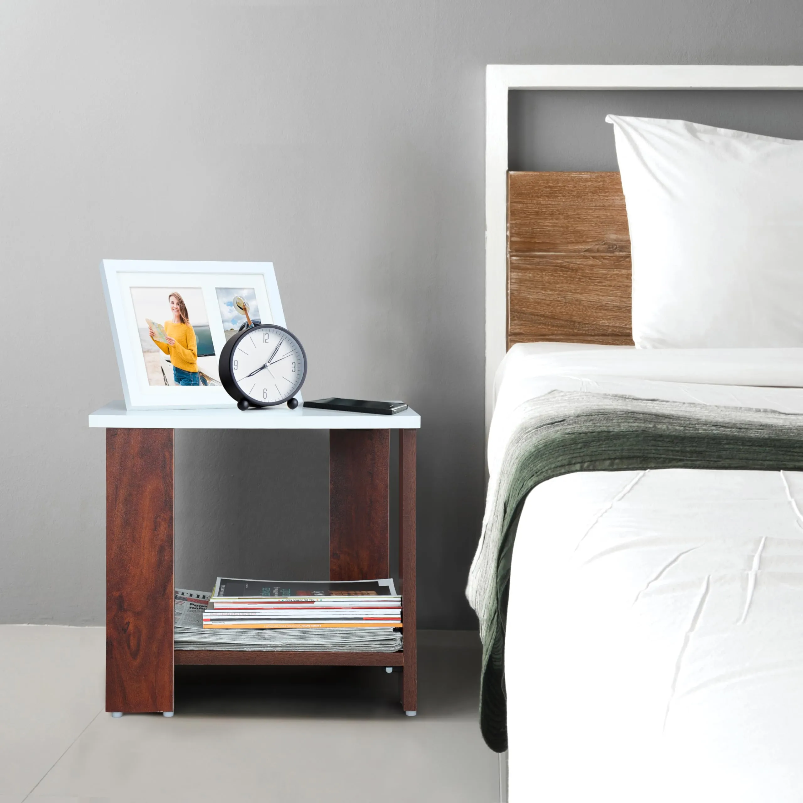 ABOUT SPACE Wooden Side Table - Night Stand & End Table Organiser - DIY Space Saver Storage Organizer - Bedside Furniture for Bedroom,Living Room,Hallway(L 47 x B 40 x H 42 cm)