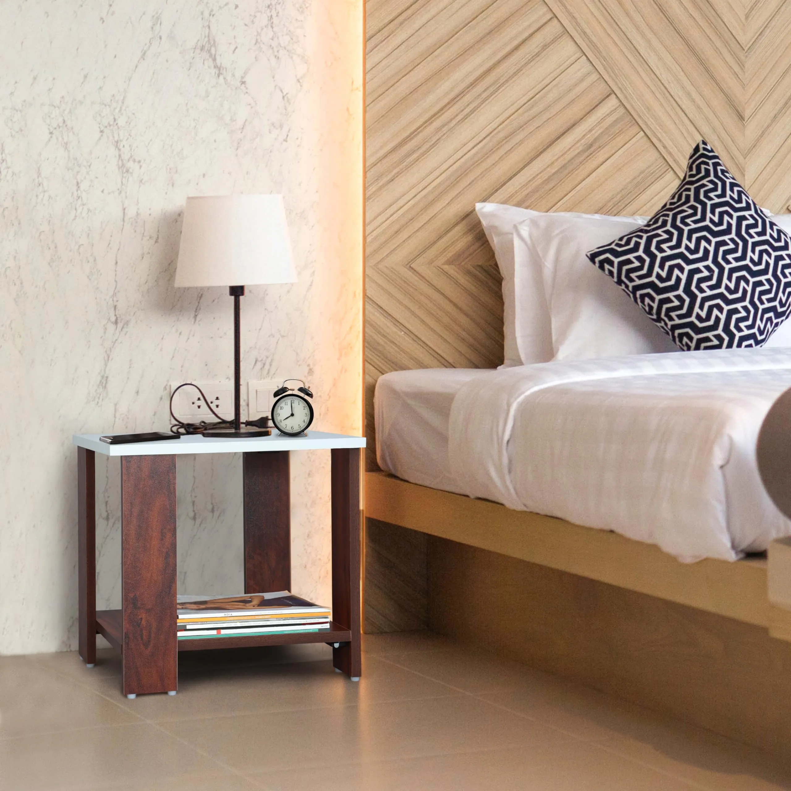 ABOUT SPACE Wooden Side Table - Night Stand & End Table Organiser - DIY Space Saver Storage Organizer - Bedside Furniture for Bedroom,Living Room,Hallway(L 47 x B 40 x H 42 cm)