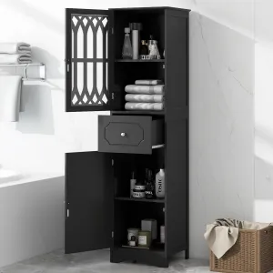 everyday 63.8" Tall Bathroom Cabinet, Freestanding Storage Cabinet with Drawer, 2 Doors and Adjustable Shelf, Black