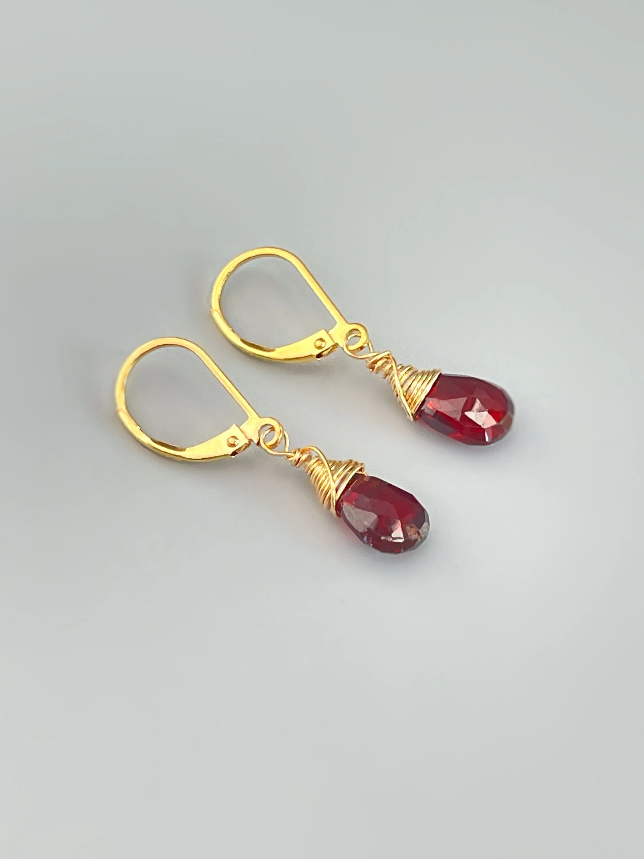 Garnet Earrings 14k Gold fill, Sterling Silver Teardrop Leverbacks
