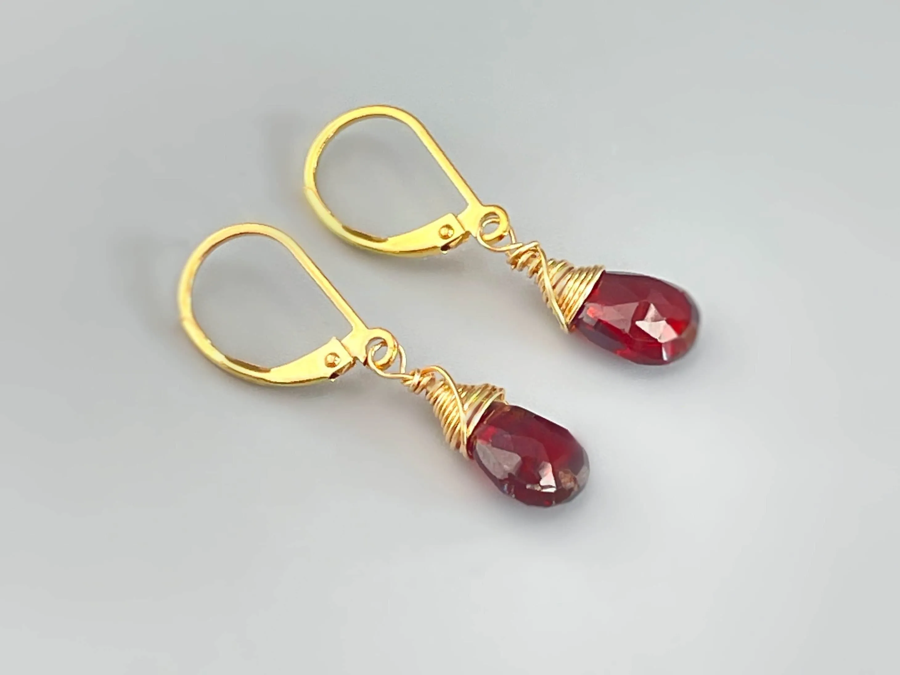 Garnet Earrings 14k Gold fill, Sterling Silver Teardrop Leverbacks
