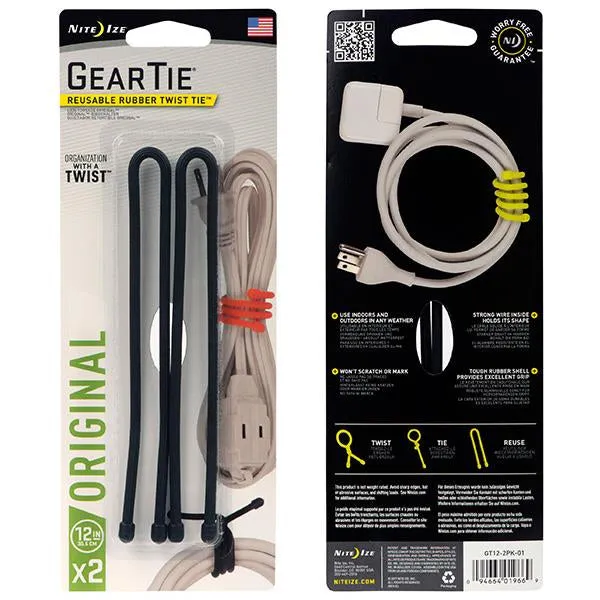 Gear Tie, Black - 12" (2 Pack)