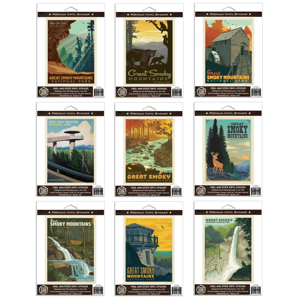Great Smoky Mountains Vinyl Sticker Set of 9
