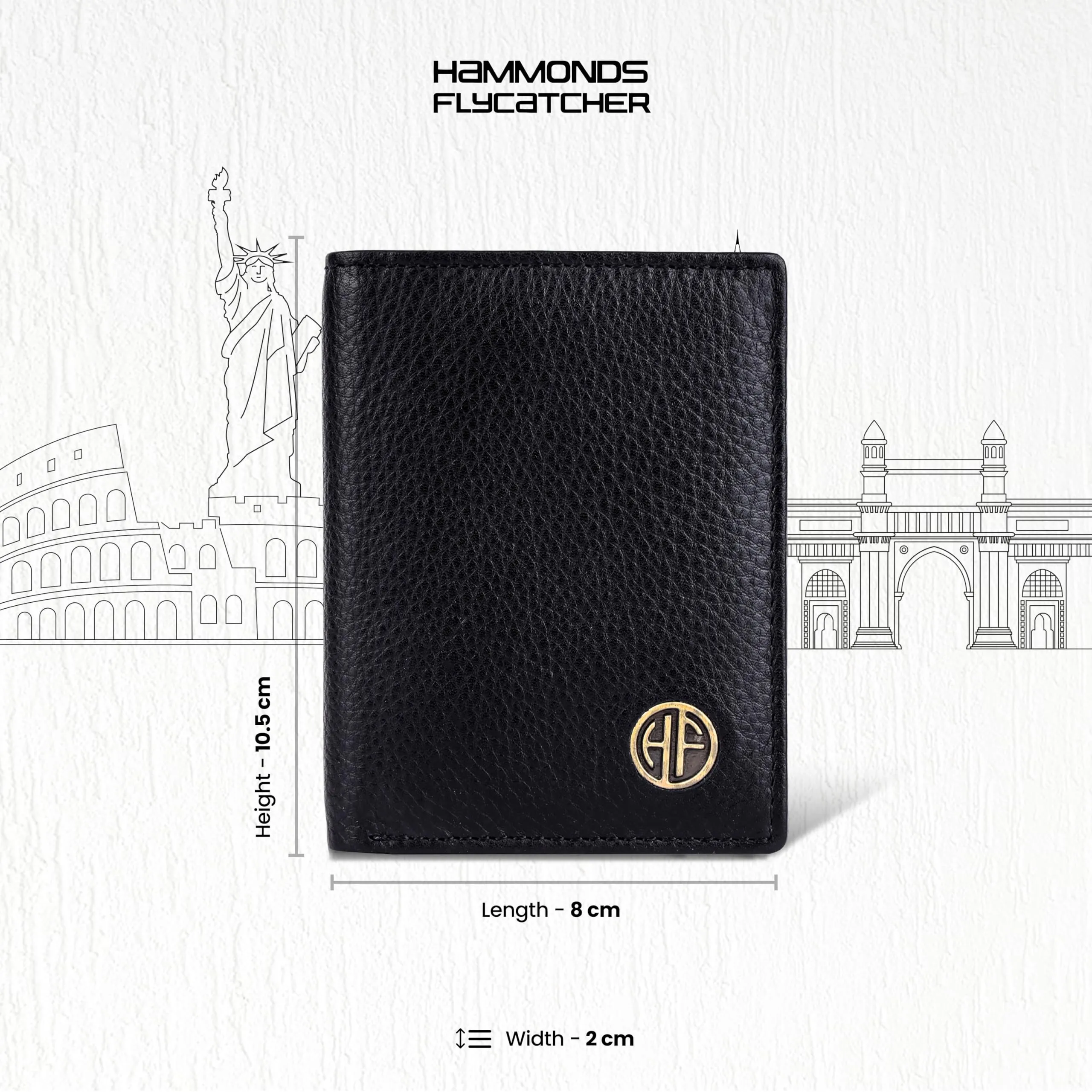 HAMMONDS FLYCATCHER Genuine Leather Card Holder for Men, Credit Card Holder, Slim Bi-Fold RFID Protected Credit Card Wallet for Men with 6 Card Slots, 1 Currency Slot, Metal Snap Button - Black