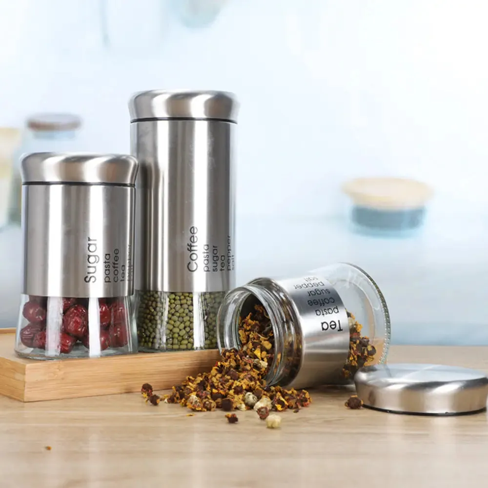 HippoMart Stainless Steel Lid Airtight Glass Canister [Multiple Size]