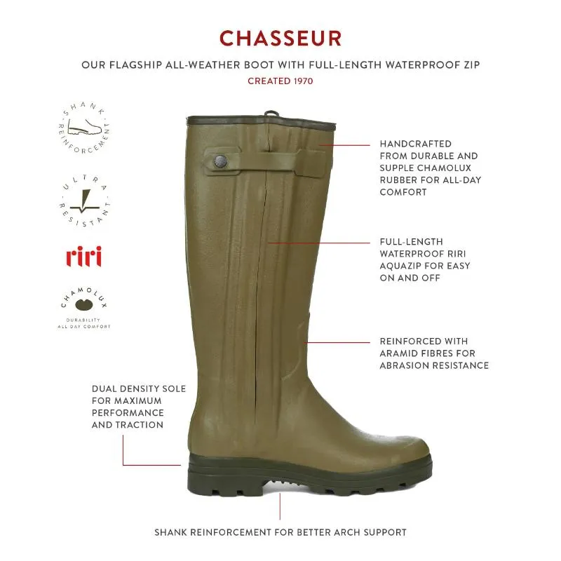 Le Chameau Mens Chasseur Neoprene Lined Full Zip Boot - Iconic Green