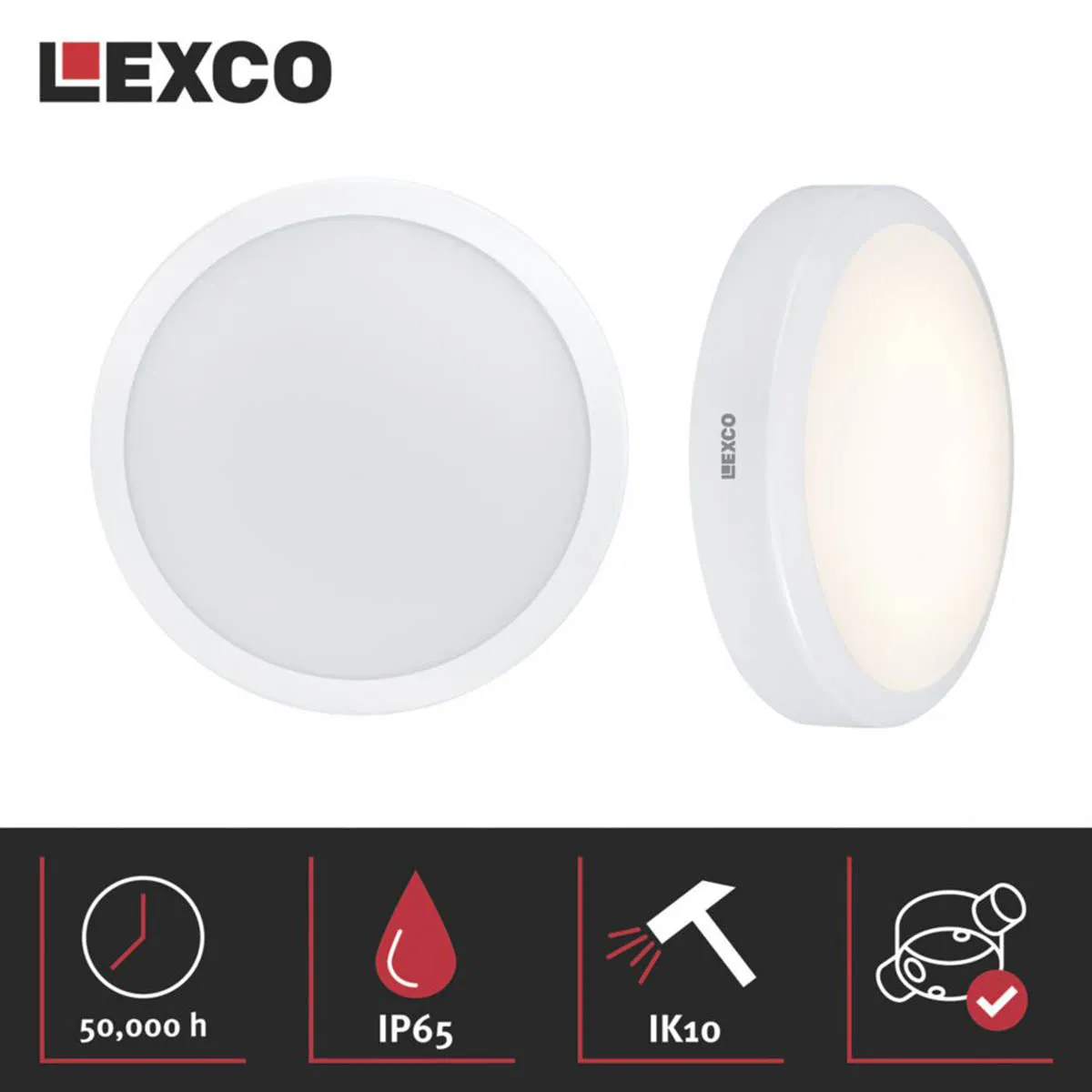 Lexco Pegasi Indoor Maintained or Non-Maintained Emergency Round LED Bulkhead White 19W 1200-1900lm