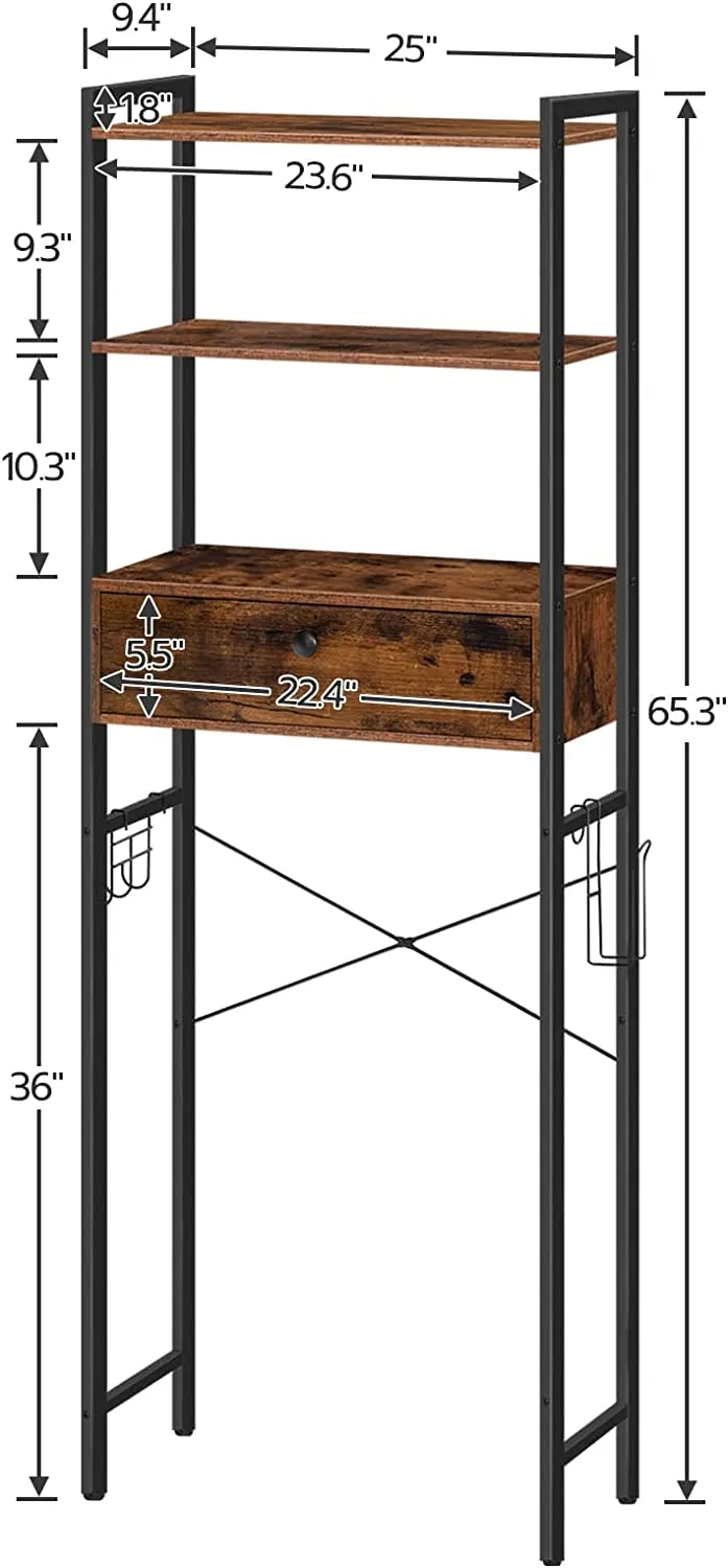Over The Toilet Storage, 3 Tier Bathroom Organizer Shelf with Drawers, Freestanding Bathroom Space Saver