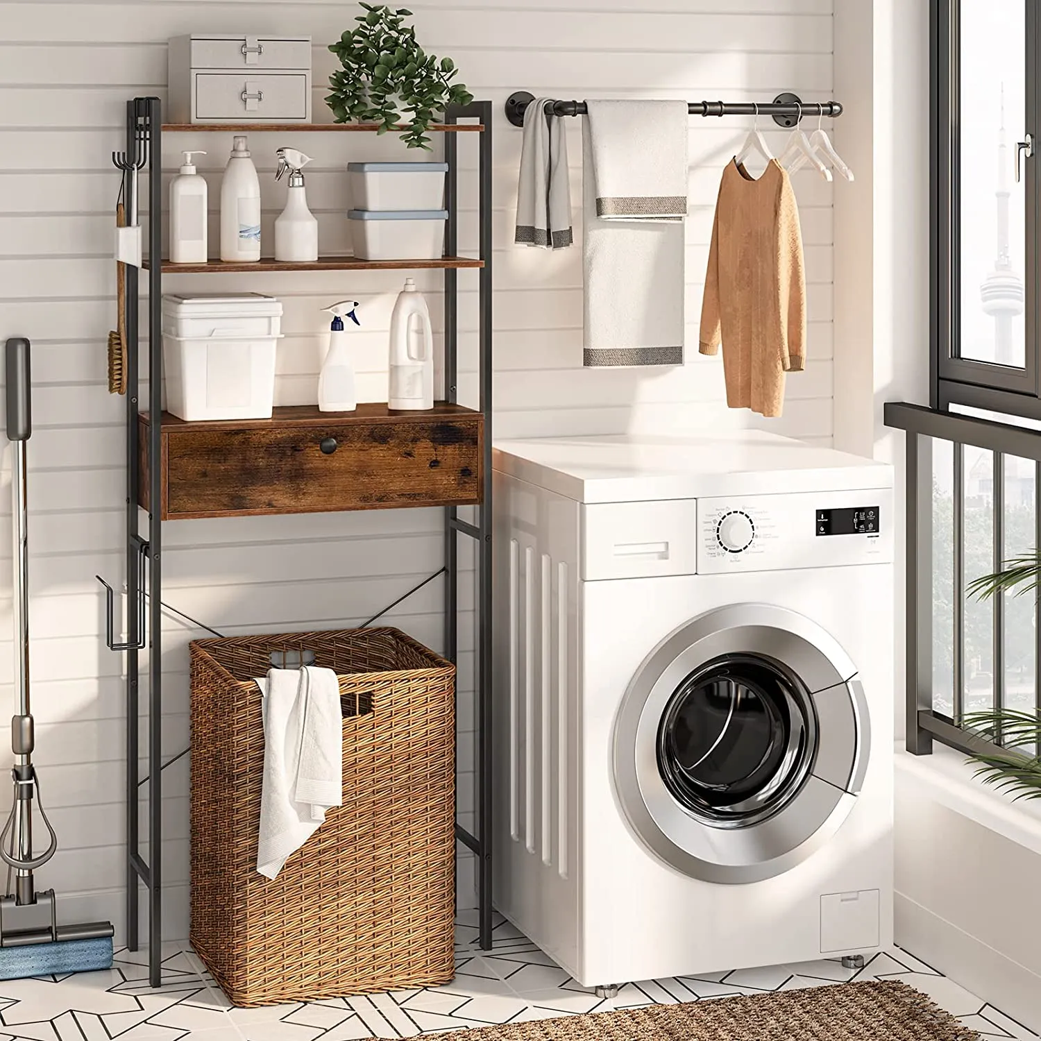 Over The Toilet Storage, 3 Tier Bathroom Organizer Shelf with Drawers, Freestanding Bathroom Space Saver
