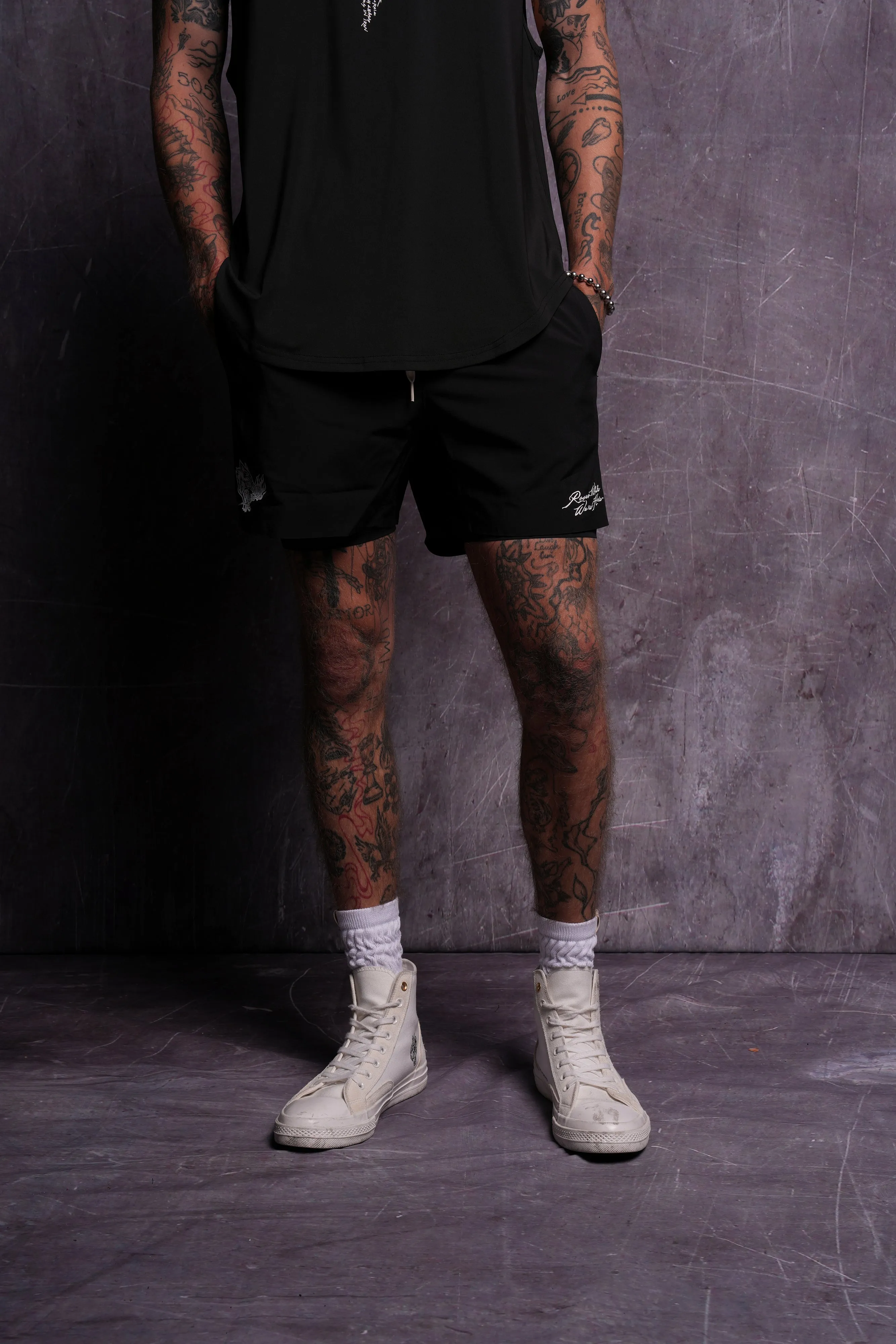 Roses While We're Here Compression Shorts in Black
