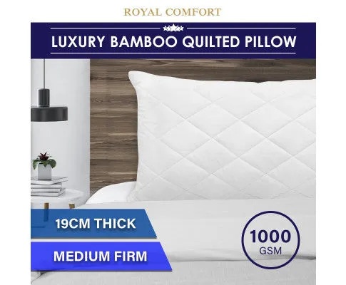 Royal Comfort Luxury Bamboo Blend Quilted Pillow Single Pack Extra Fill Support 50 x 75cm White