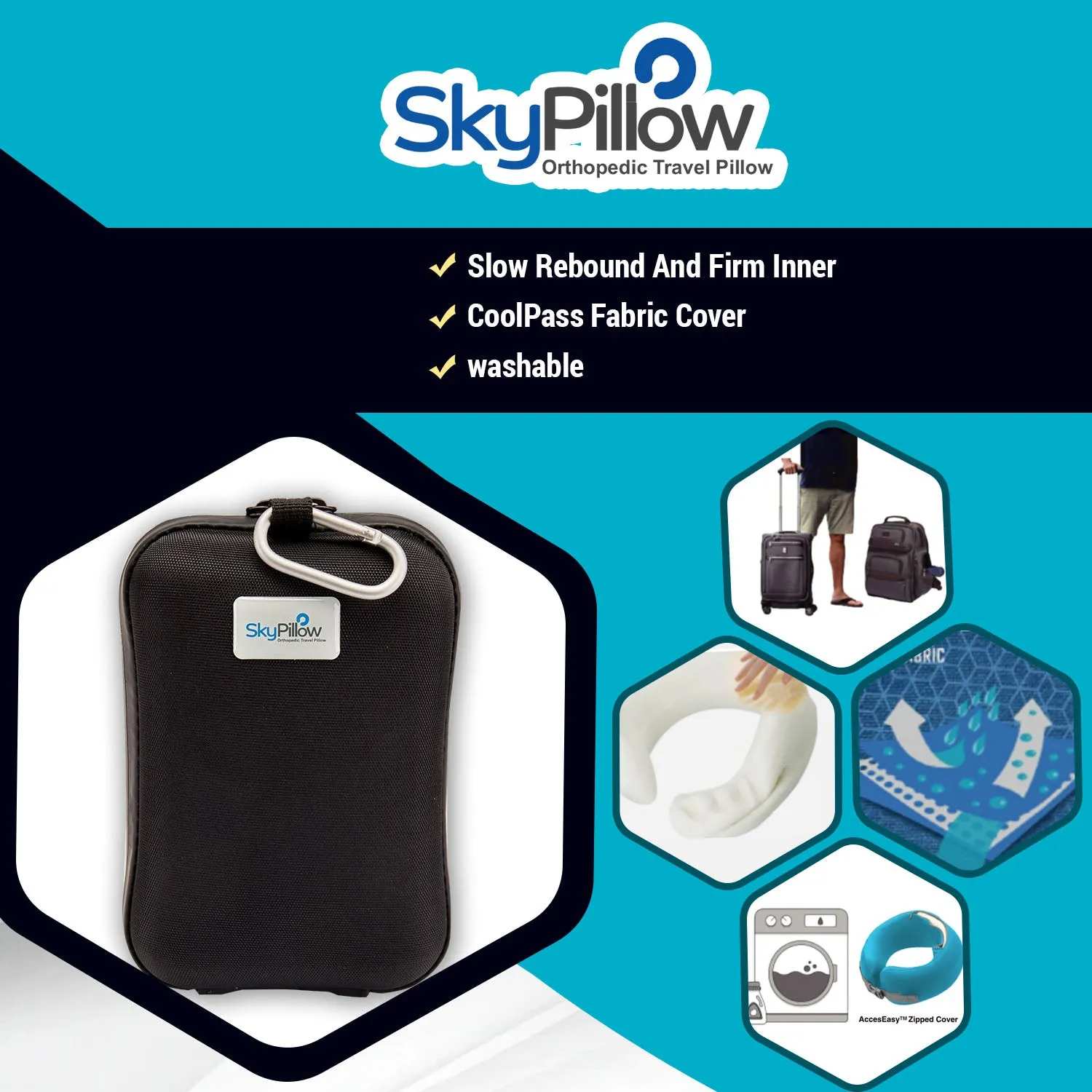 Skypillow's Neck Travel Pillow: Orthopedic, Memory Foam, Washable Cover, Carrying Case, Clip-Bid Farewell to Neck Cramps and Posture Woes!