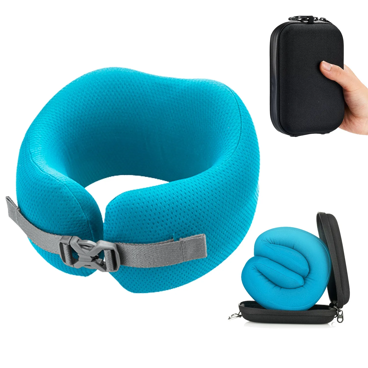 Skypillow's Neck Travel Pillow: Orthopedic, Memory Foam, Washable Cover, Carrying Case, Clip-Bid Farewell to Neck Cramps and Posture Woes!