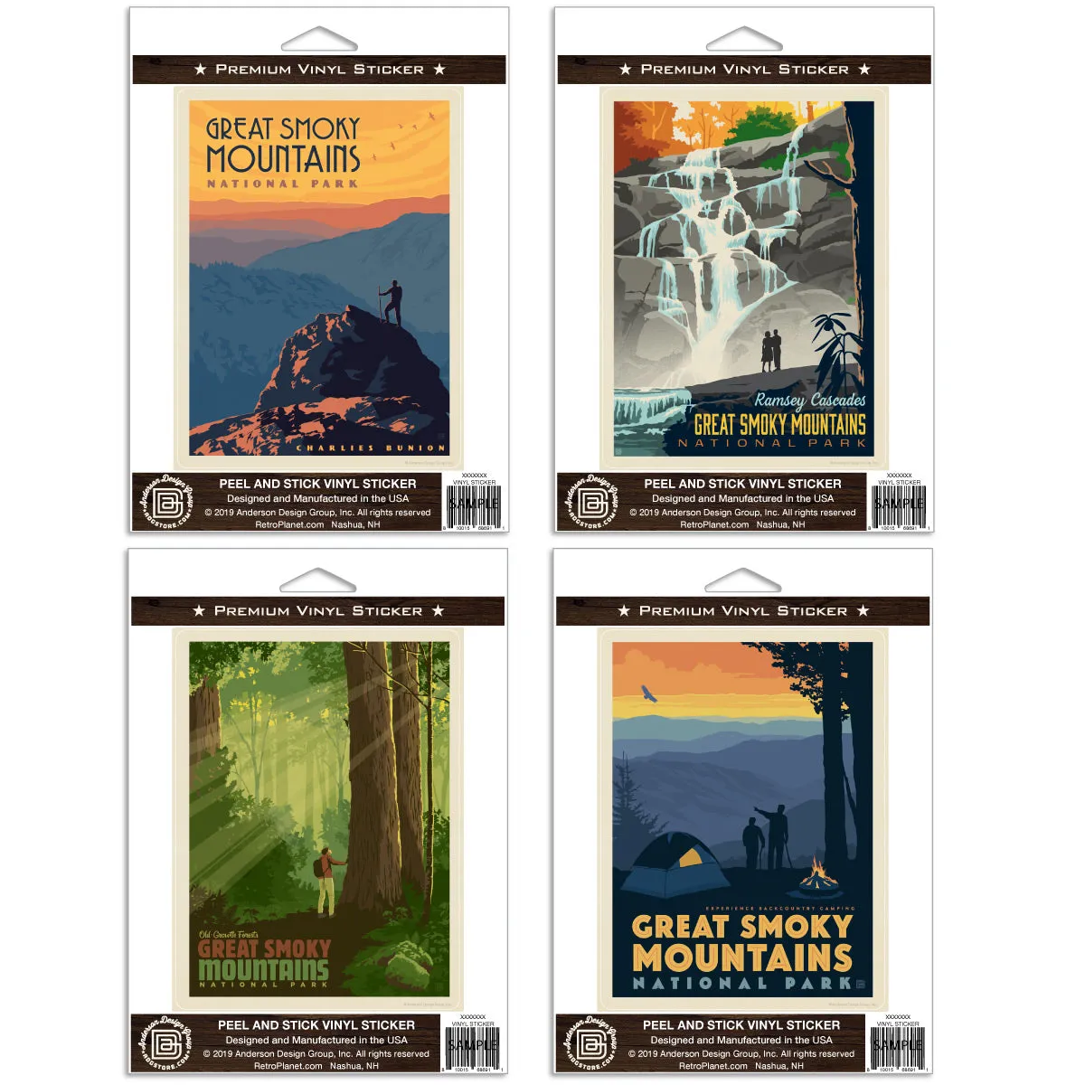 Smoky Mountains Natl Park Hiking Vinyl Sticker Set Of 4