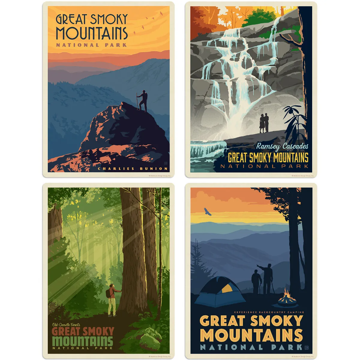 Smoky Mountains Natl Park Hiking Vinyl Sticker Set Of 4