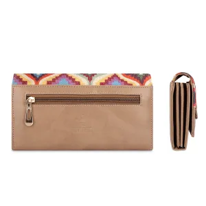 THE CLOWNFISH Ladyluxe Collection Printed Handicraft Fabric & Faux Leather Womens Wallet Clutch Ladies Purse with Multiple Card Slots (Multicolour Design)