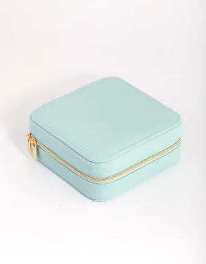 Turquoise Faux Leather Square Jewellery Box