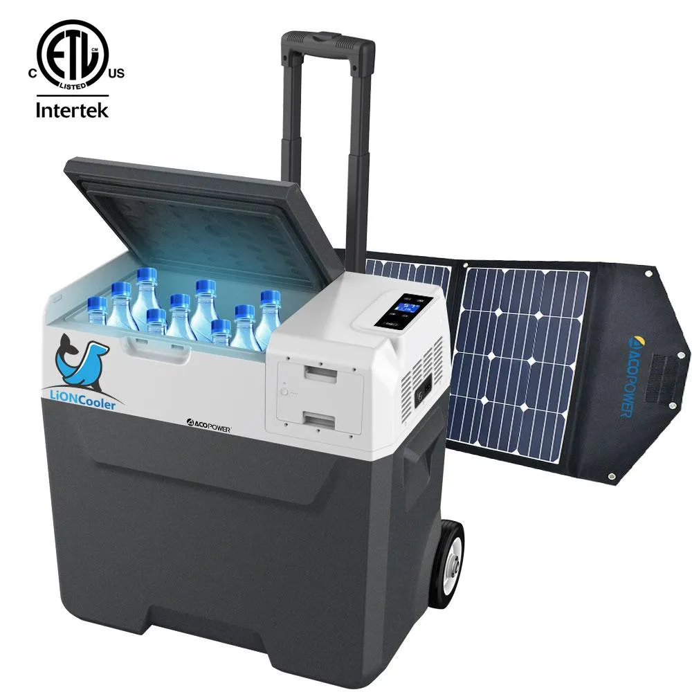 X50A Portable Solar Fridge/Freezer (52 Quarts) and 90W Solar Panel